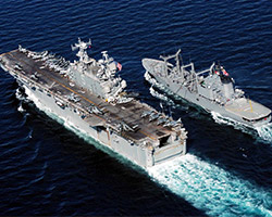 Naval ships at sea
