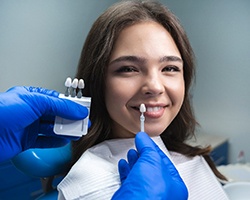 Cosmetic dentist in Louetta creating veneers for a patient