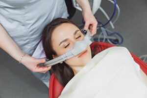 Patient receiving nitrous oxide (laughing gas). 
